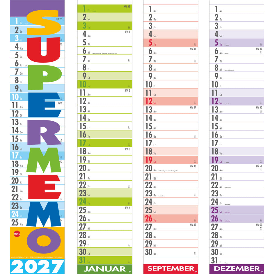 Streifenkalender Supermemo Datumanzeige, 17 x 85 cm HEYE 1587 HEYE 1587 Supermemo Datumanzeige