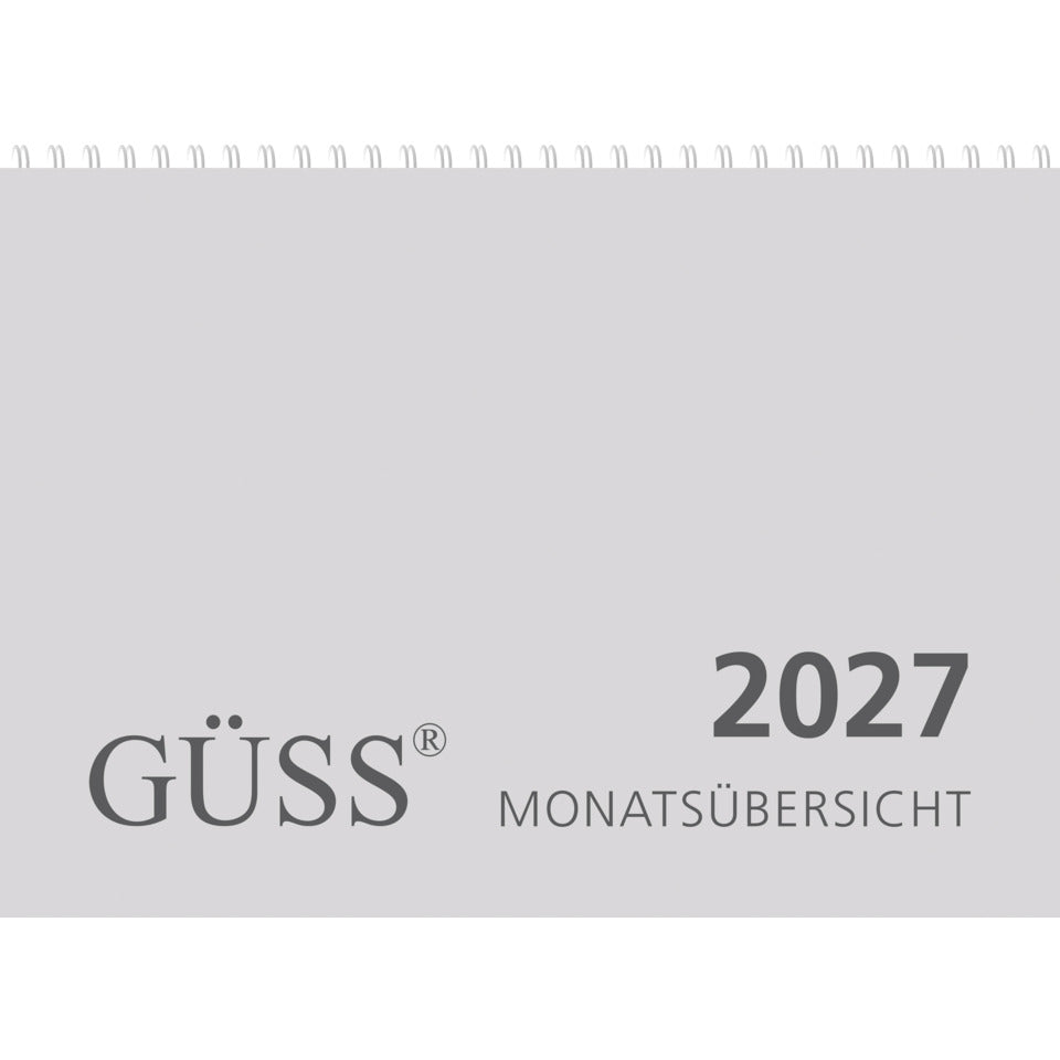 Wandkalender 2027, A4 quer, 1M/2S, grau GÜSS 6 GÜSS 6 Monatsübers. Spirale