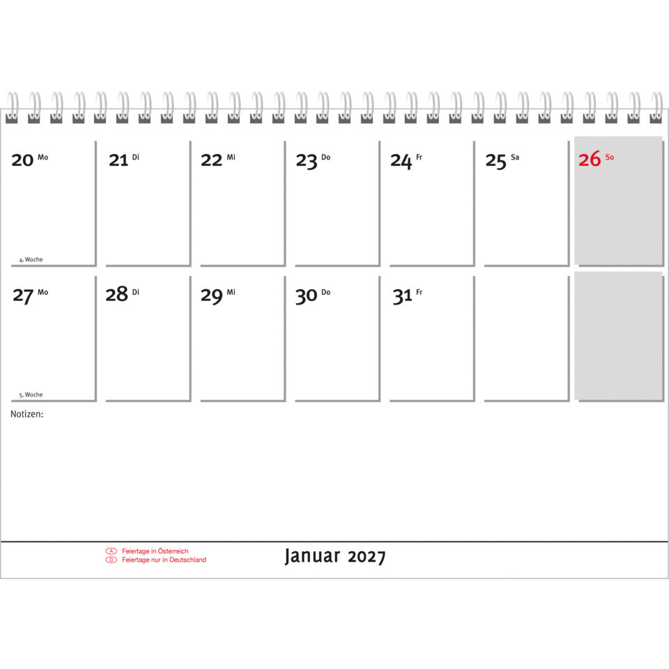 Wandkalender 2027, A4 quer, 1M/2S, grau GÜSS 6 GÜSS 6 Monatsübers. Spirale