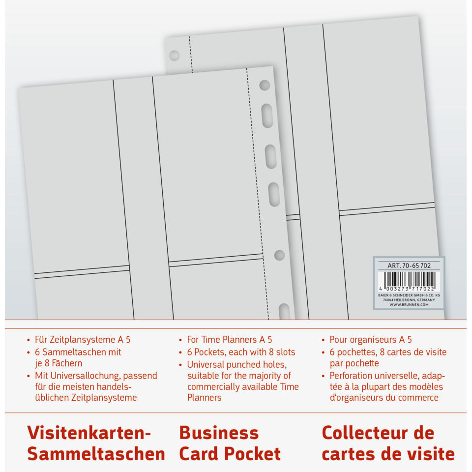 Ersatzeinlage Visitenkarten-Sammeltaschen für Timing 1, A5, 6 Stück á 8 Fächer RIDO 7065702 RIDO 7065702 für Timing 1 Pg6S