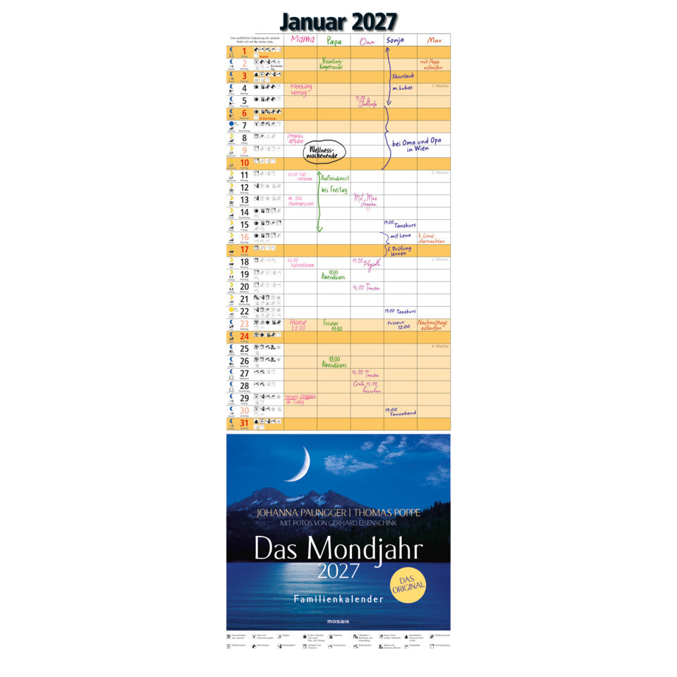 Familienkalender Mondjahr 2027, 24,5 x 69 cm, 5 Spalten MOSAIK 39533 MOSAIK 39533  Mondjahr 5spalten