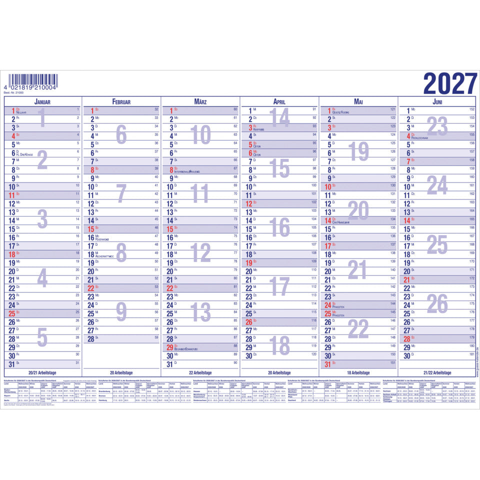 Tafelkalender 2027, 29,7 x 21 cm, 6M/1S GÜSS 21000