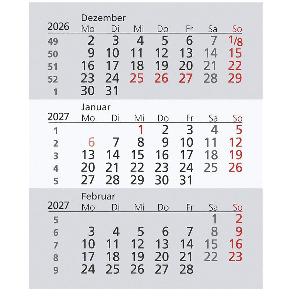 Ersatzkalendarium für 3-Monats-Tischaufsteller 2027 GÜSS 55033e