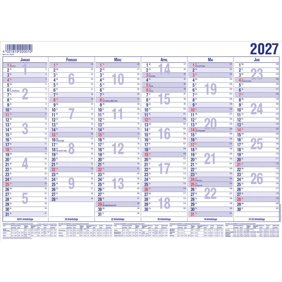 Tafelkalender 2027, 21 x 14,8 cm, 6M/1S GÜSS 22000