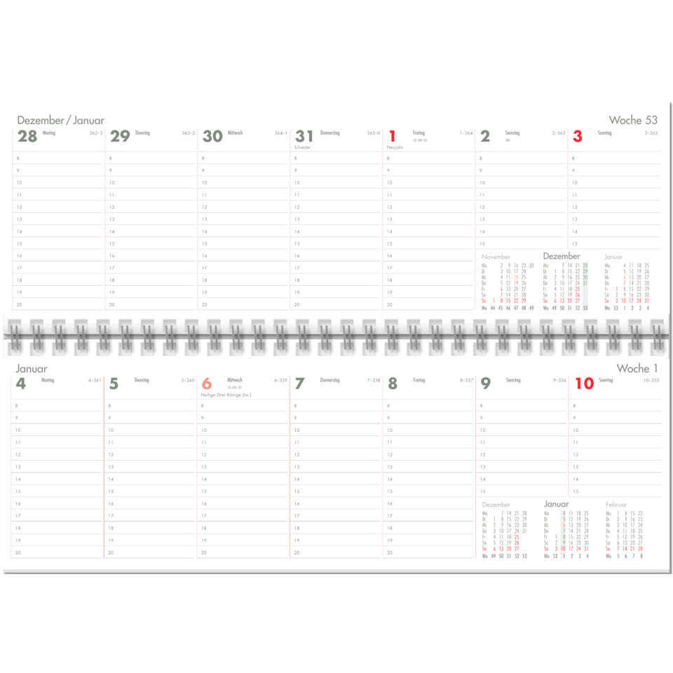 Tischkalender 2027, 10,5 x 30,5 cm, 64 Seiten, 1W/1S, weiß GÜSS 59810 GÜSS 59810 auf 2 Seiten