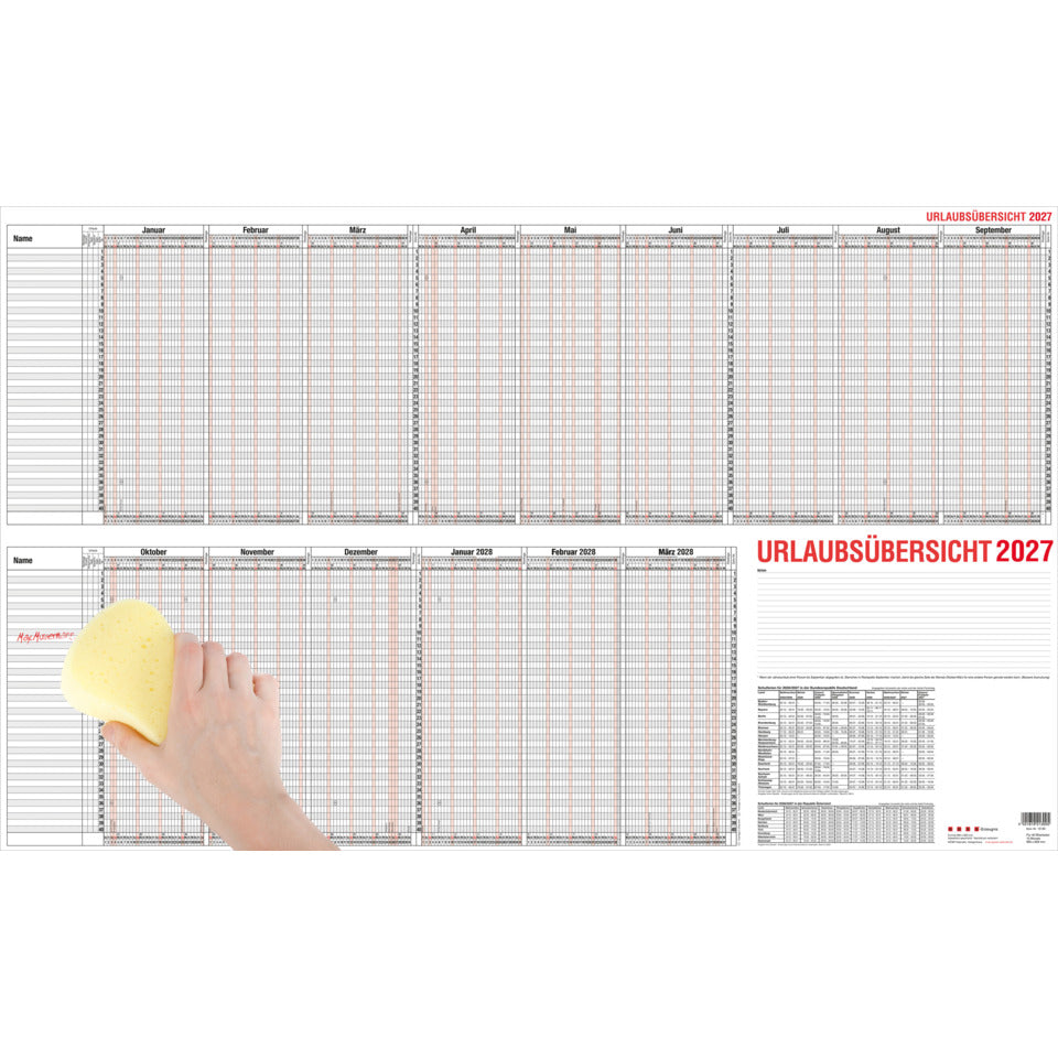 Urlaubsübersicht für 40 Mitarbeiter mit Beschichtung, 98,5 x 60 cm GÜSS 12-30mb GÜSS 12-30mb mit Beschichtung