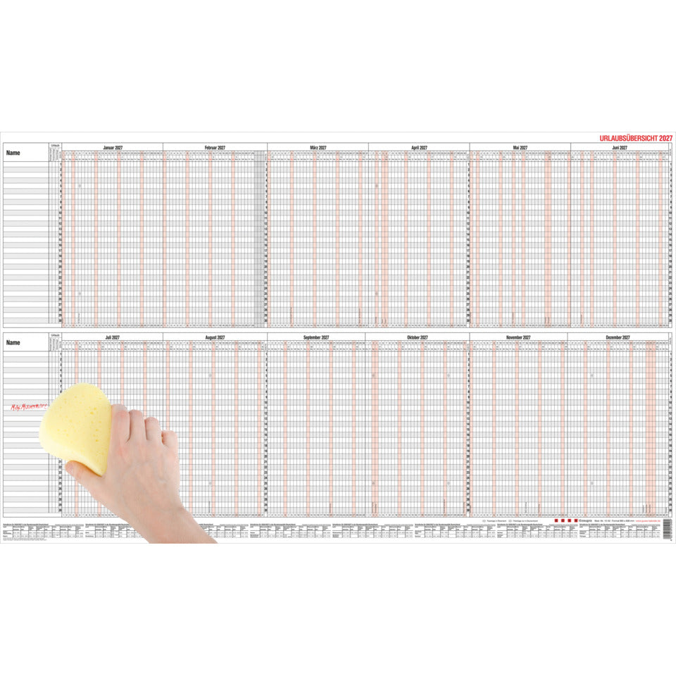Urlaubsübersicht für 30 Mitarbeiter mit Beschichtung, 98,5 x 60 cm GÜSS 12-40mb GÜSS 12-40mb mit Beschichtung