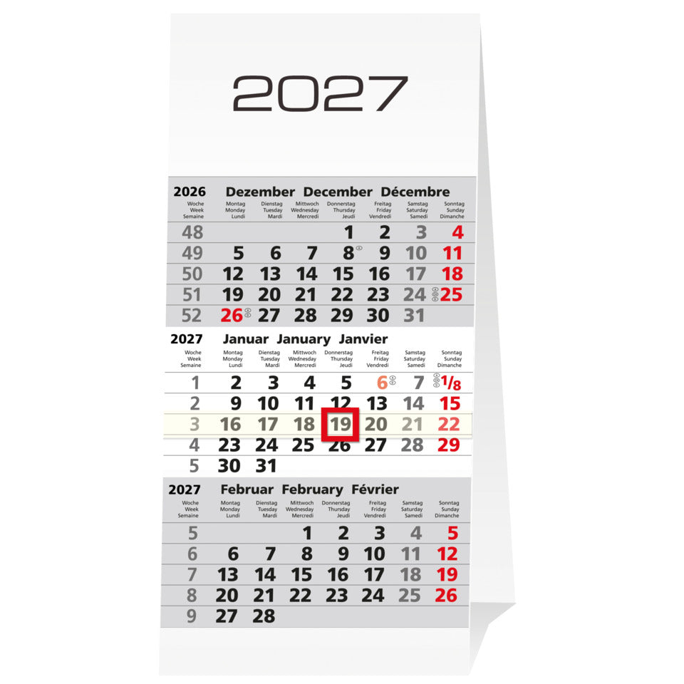 3-Monats-Tischkalender 2027, 10 x 18,5 cm GÜSS 78000 GÜSS 78000 10x18,5cm