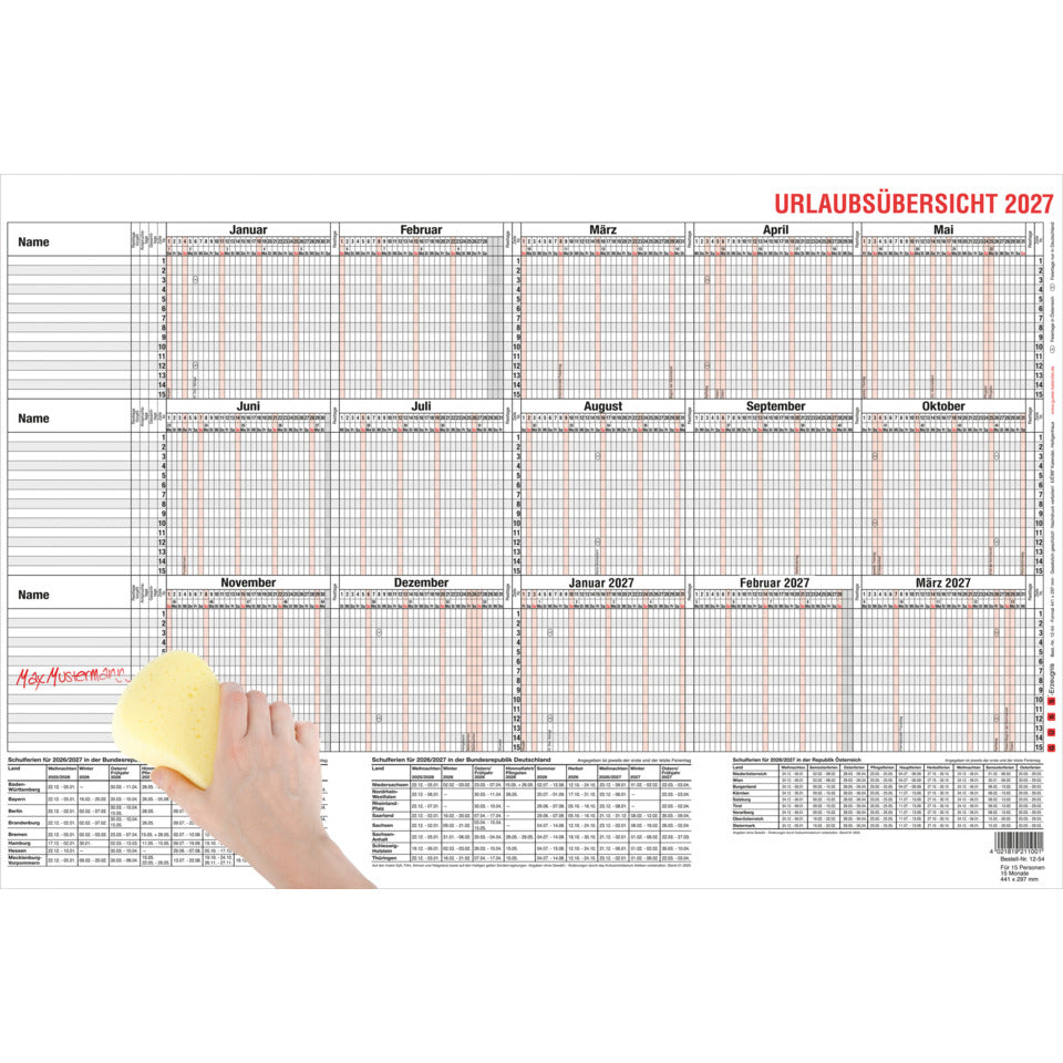 Jahresplaner 2027 - 15 Mitarbeiter, 44 x 30 cm, 15M/1S GÜSS 12-54mB GÜSS 12-54mB beschichtet