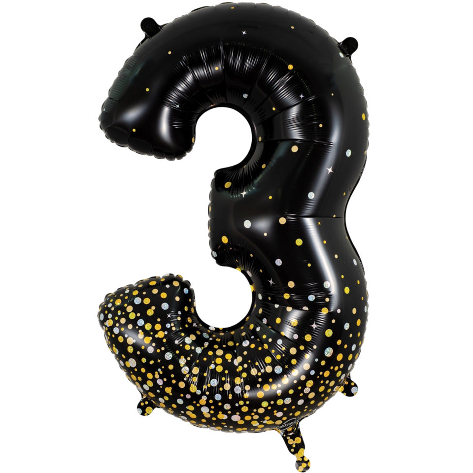 Folienballon Sparkling Fizz Zahl 3, 86 cm, schwarz/gold OAK TREE F606937 OAK TREE F606937 Sparkling Fizz