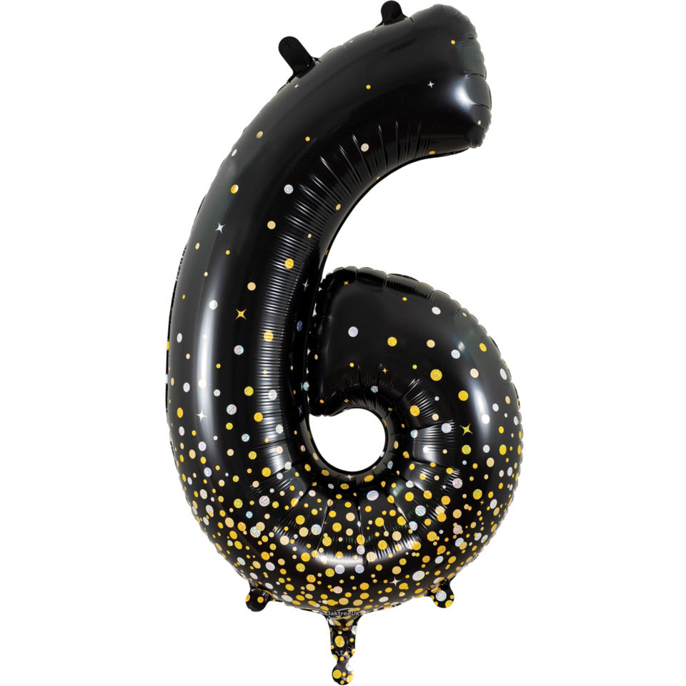 Folienballon Sparkling Fizz Zahl 6, 86 cm, schwarz/gold OAK TREE F606968 OAK TREE F606968 Sparkling Fizz