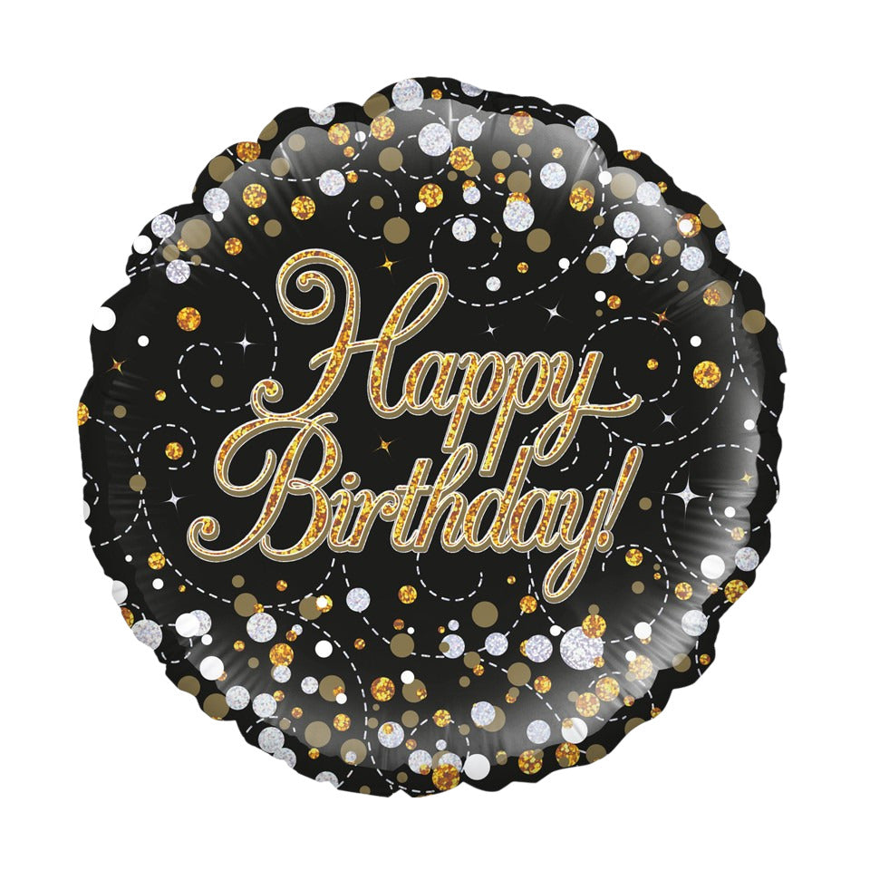 Folienballon Sparkling Fizz Happy Birthday, Ø 46 cm, schwarz/gold OAK TREE F227215 OAK TREE F227215 Sparkling Fizz