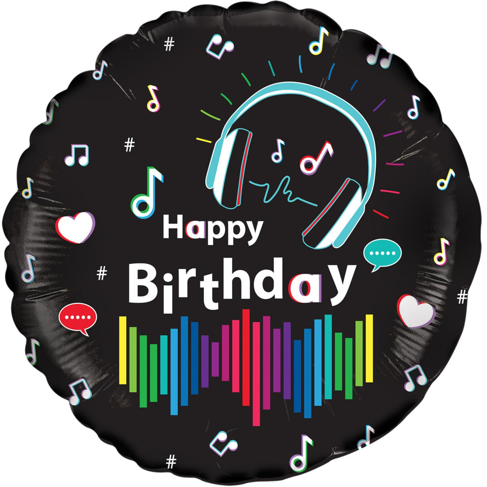Folienballon Media Music Happy Birthday, Ø 46 cm OAK TREE F229769 OAK TREE F229769  Holo 46cm