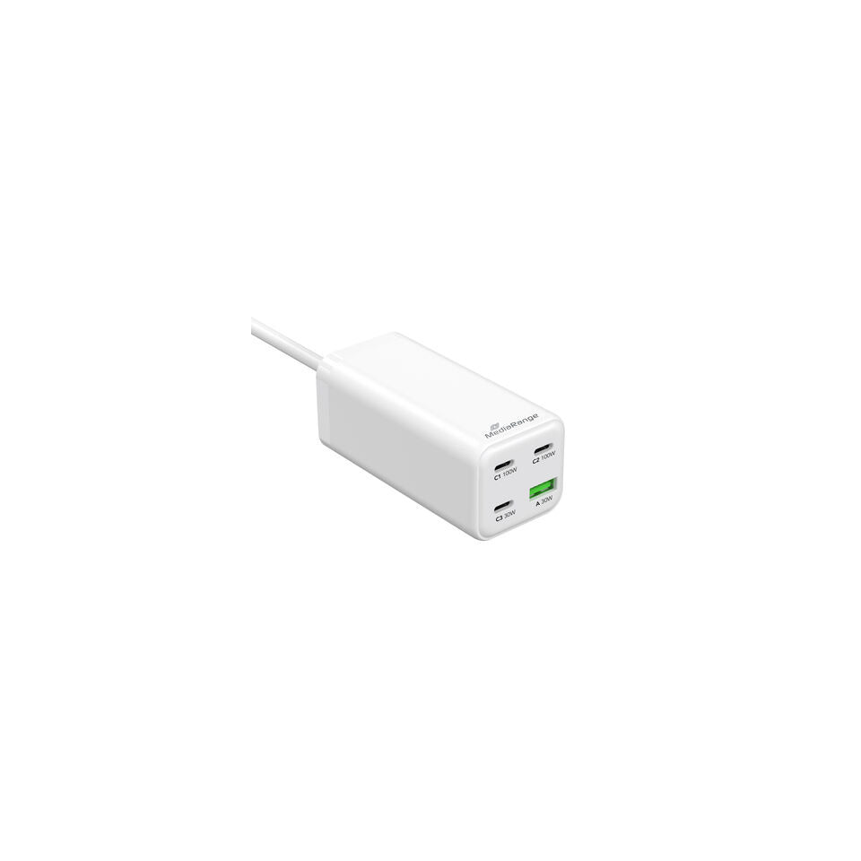 Ladegerät, 1x USB-A / 3x USB-C, 100 W, weiß MEDIARANGE MRMA124 MEDIARANGE MRMA124 100Watt GaN