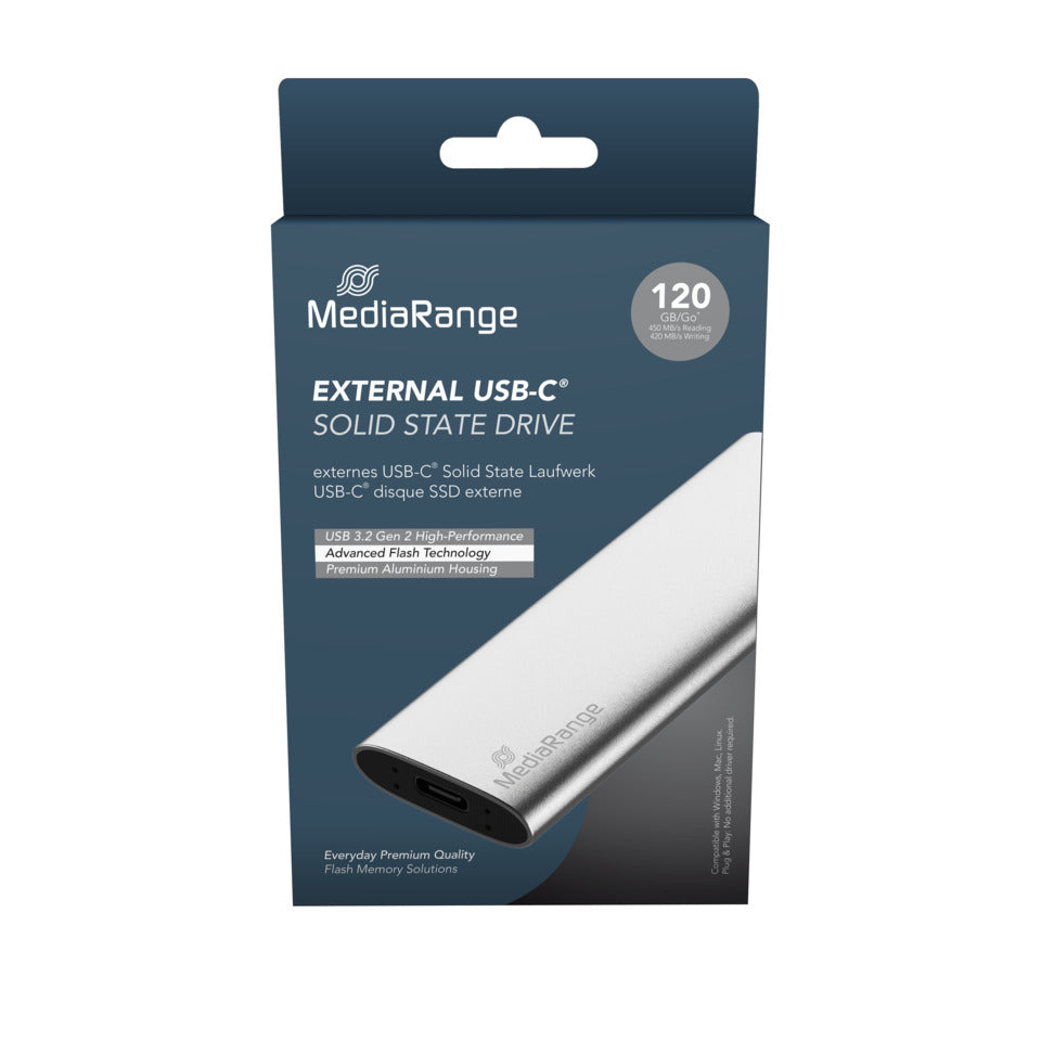 Festplatte extern, 120 GB, SSD, USB-C, silber MEDIARANGE MR1100