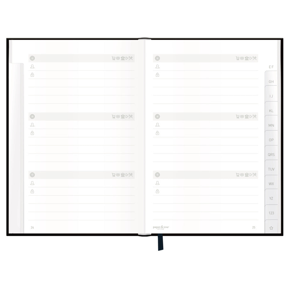 Passwort-Organizer, A6+, 120g/m², 72 Blatt, sortiert PAPER&YOU 11556-0