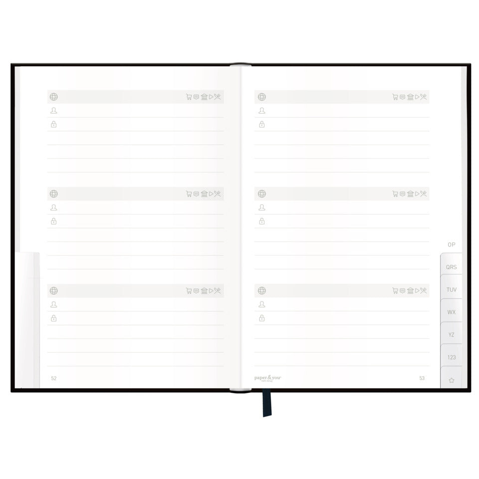 Passwort-Organizer, A6+, 120g/m², 72 Blatt, sortiert PAPER&YOU 11556-0