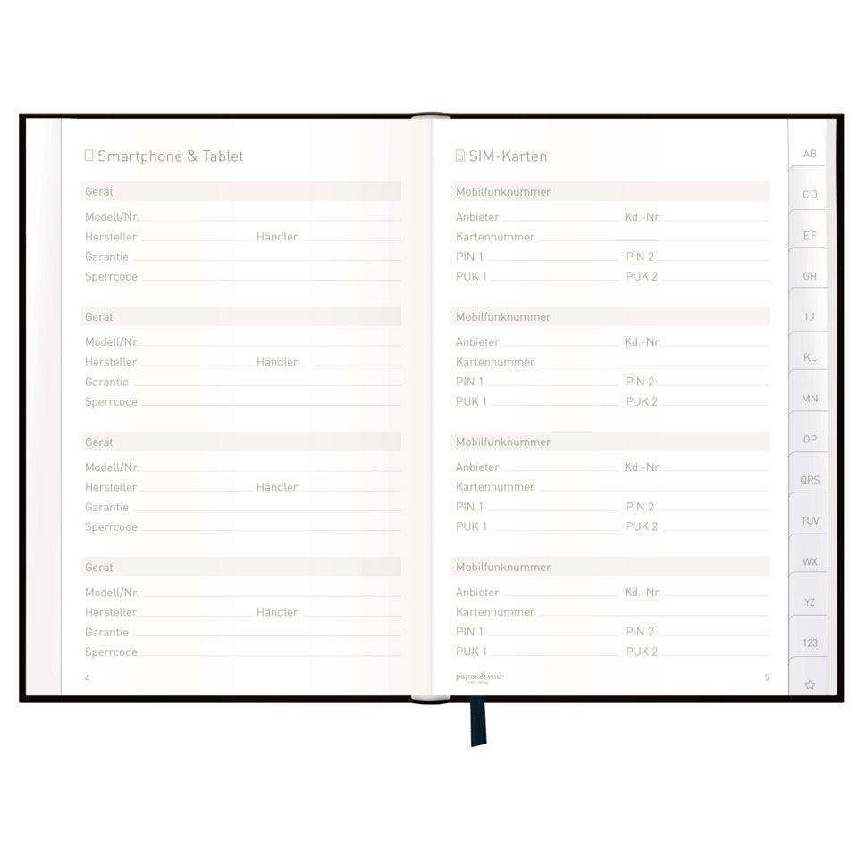 Passwort-Organizer, A6+, 120g/m², 72 Blatt, sortiert PAPER&YOU 11556-0