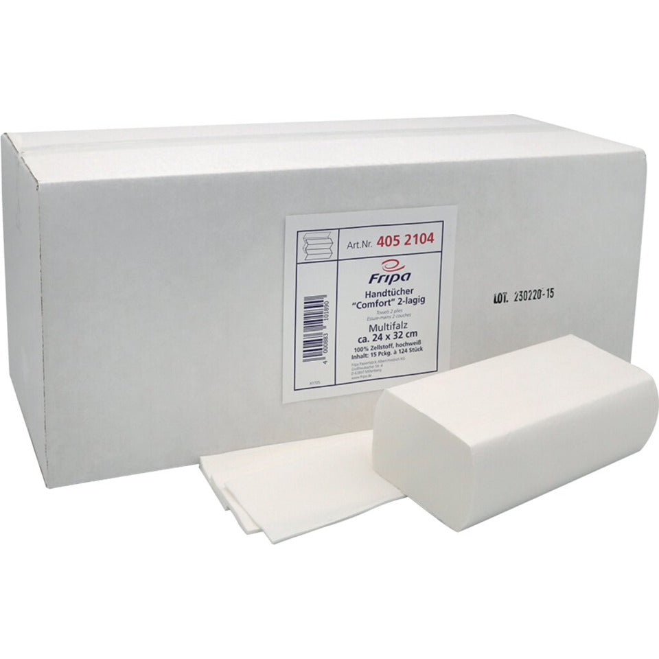 Handtuchpapier COMFORT, 24 x 32 cm, W-Falz, 2-lagig, hochweiß, Dekoprägung, 15 Pack à 124 Blatt FRIPA 4052104
