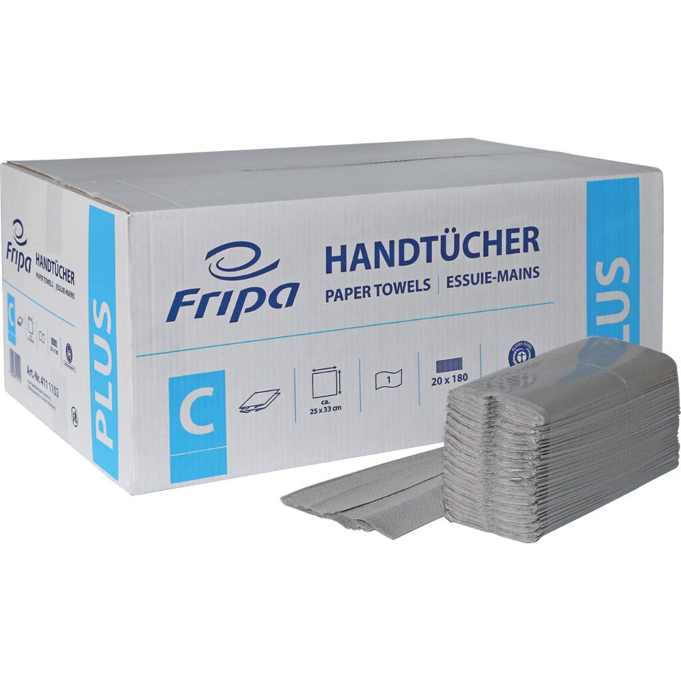 Handtuchpapier PLUS, 25 x 33 cm, C-Falz, 1-lagig, natur, 20 Pack à 180 Blatt FRIPA 4111102