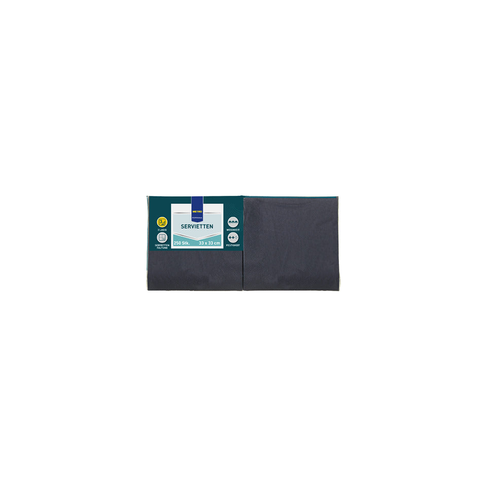 Zelltuch-Serviette, 33 x 33 cm, 3-lagig, 250 Stück, schwarz METRO PROFESSIONAL 68803 METRO PROFESSIONAL 68803 3lag 33x33