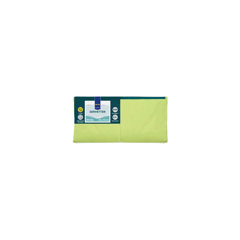 Zelltuch-Serviette, 33 x 33 cm, 3-lagig, 250 Stück, kiwi METRO PROFESSIONAL 68725 METRO PROFESSIONAL 68725 3lag 33x33