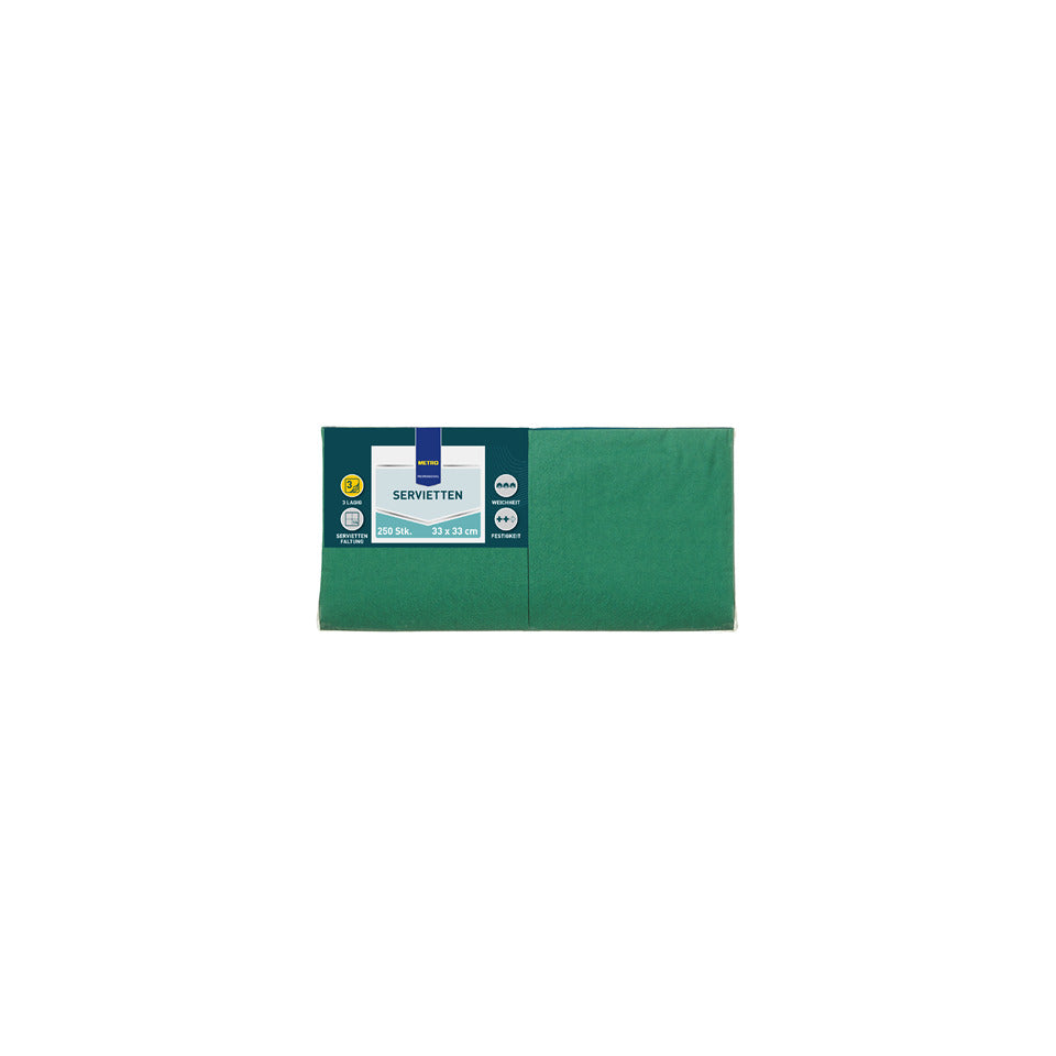 Zelltuch-Serviette, 33 x 33 cm, 3-lagig, 250 Stück, dunkelgrün METRO PROFESSIONAL 68793 METRO PROFESSIONAL 68793 3lag 33x33