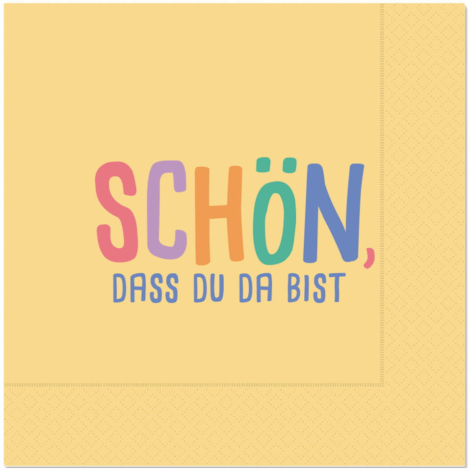 Motivserviette Happy Greetings - Schön, dass du da bist, 33 x 33 cm, 3-lagig, 20 Stück FÜR DICH 130272 FÜR DICH 130272 33cm