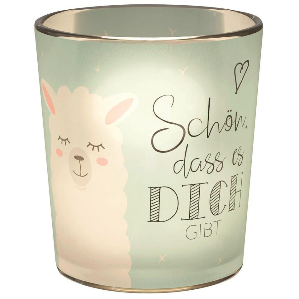 Teelichthalter Zoofreunde Lama - Schön, dass es Dich gibt, Ø 57 x 65 mm ~MARKE~~ FÜR DICH 640673 FÜR DICH 640673 H6cm D6cm