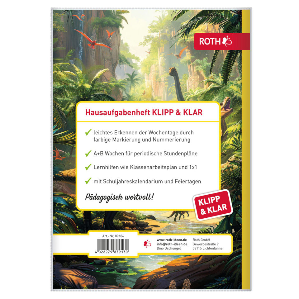 Hausaufgabenheft Klipp & Klar Dino Dschungel, A5, 56 Blatt ROTH 89539 ROTH 89539 m. Tagesfarben + Kalendarium