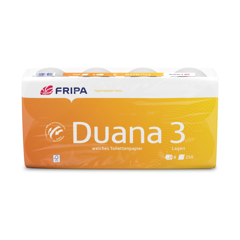 Toilettenpapier Duana, 3-lagig, 8 Rollen á 250 Blatt, weiß FRIPA 1300800 FRIPA 1300800 250BL Duana