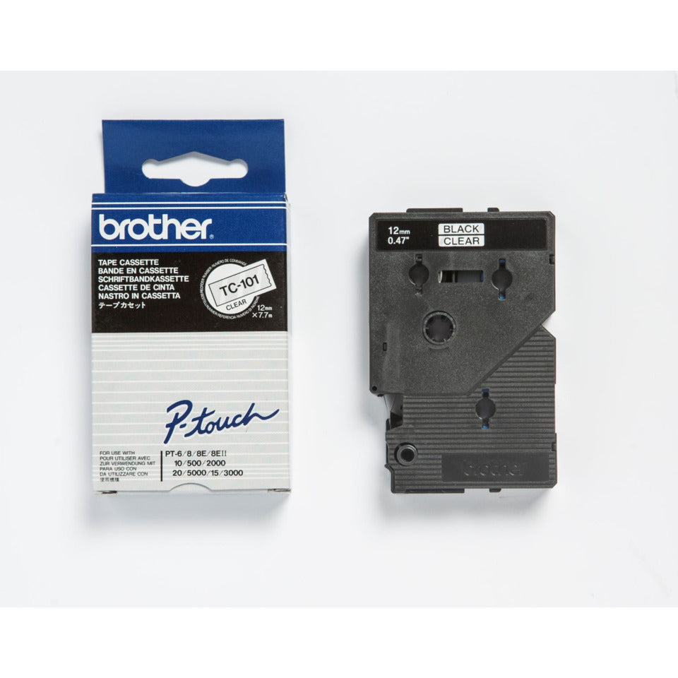 Schriftband laminiert, 12mmx7,7m, schwarz/transparent BROTHER TC101 BROTHER TC101 laminiert
