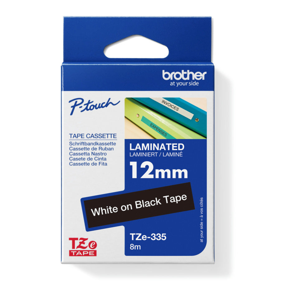 Schriftband laminiert, 12mmx8m, weiß/schwarz BROTHER TZE335 BROTHER TZE335 laminiert