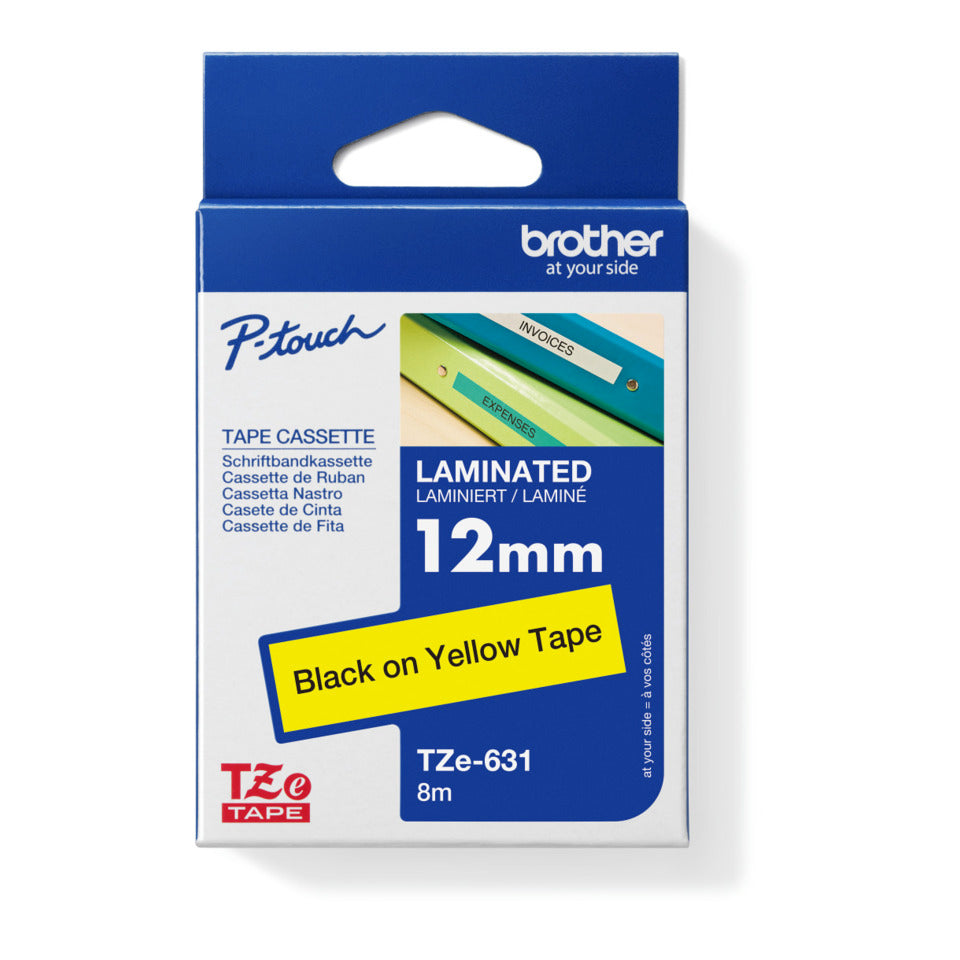 Schriftband laminiert, 12mmx8m, schwarz/gelb BROTHER TZE631 BROTHER TZE631 laminiert