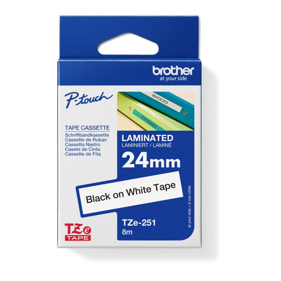 Schriftband laminiert, 24mmx8m, schwarz/weiß BROTHER TZE251 BROTHER TZE251 laminiert