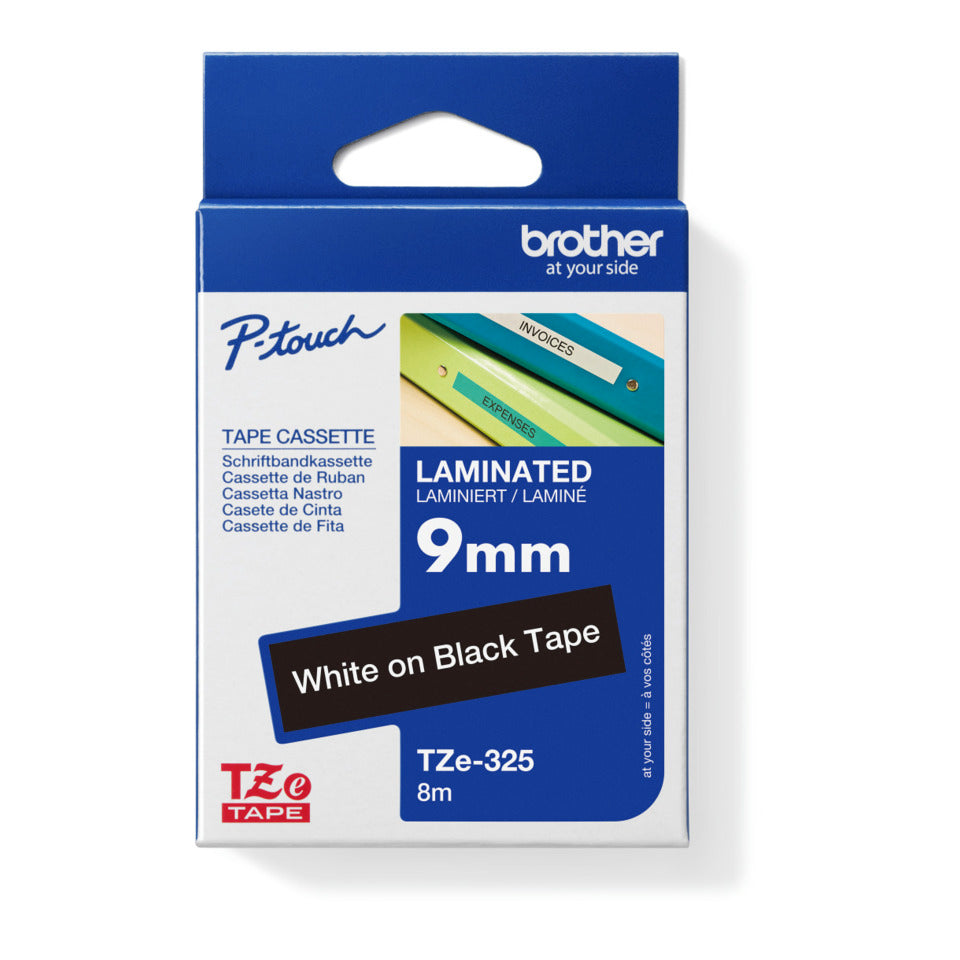 Schriftband laminiert, 9mmx8m, weiß/schwarz BROTHER TZE325 BROTHER TZE325 laminiert