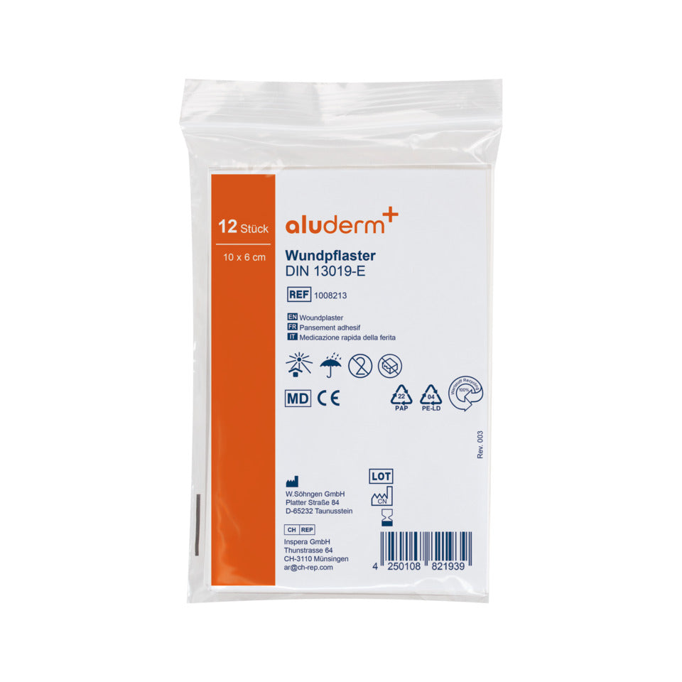 Pflasterschnellverband, 10 x 6 cm, DIN 13019-E ALUDERM+SILBER 1008213 ALUDERM+ 1008213