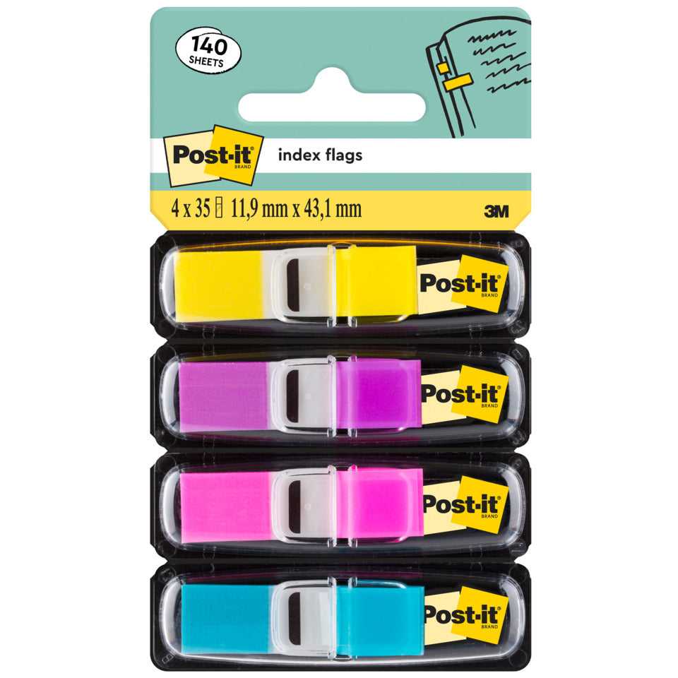 Haftstreifen Index Mini, 12x43mm, 4x35 Blatt, sortiert POST-IT 683-4AB POST IT 683-4AB Leuchtf. Mini