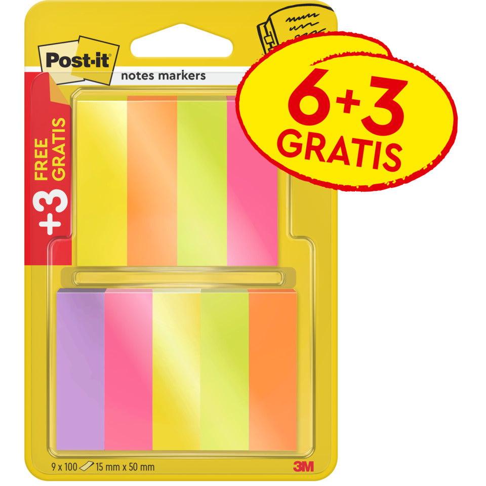 Haftstreifen Page Marker Promotion schmal, 15x50mm, 6x100 Blatt POST-IT 670-6+3