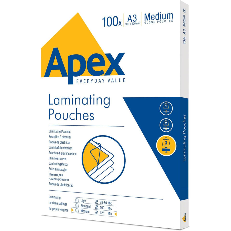 Laminierfolie Apex glänzend, A3, 125µm, 100 Stück FELLOWES 6003401