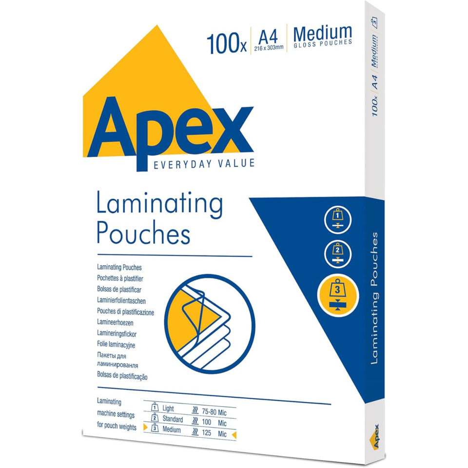 Laminierhülle Apex glänzend, A4, 125µm, 100 Stück FELLOWES 6003501
