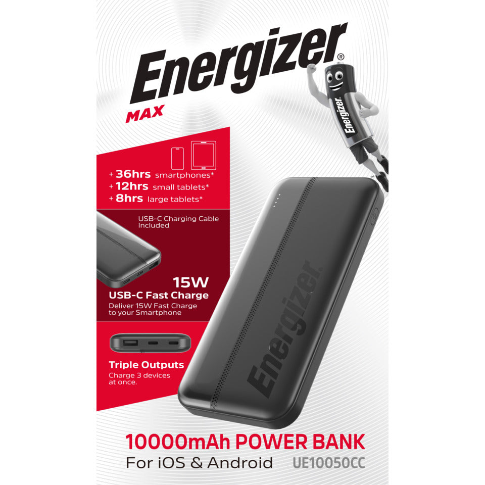 Powerbank Max, 2 x USB-C, 1 x USB-A, 10.000mAh, schwarz ENERGIZER UE10050CC