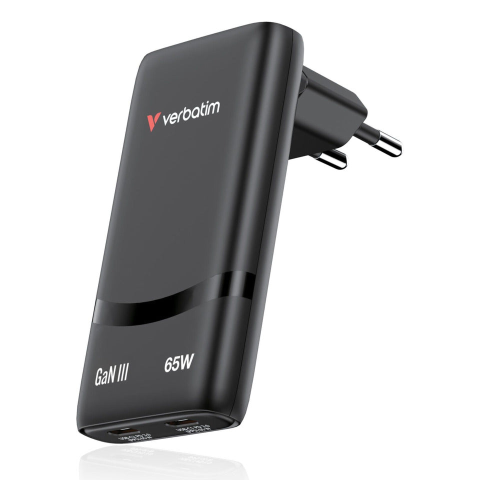 Fold 'n' Go GaN Ladegerät, 65W 2-Port EU-Stecker, schwarz VERBATIM 32354