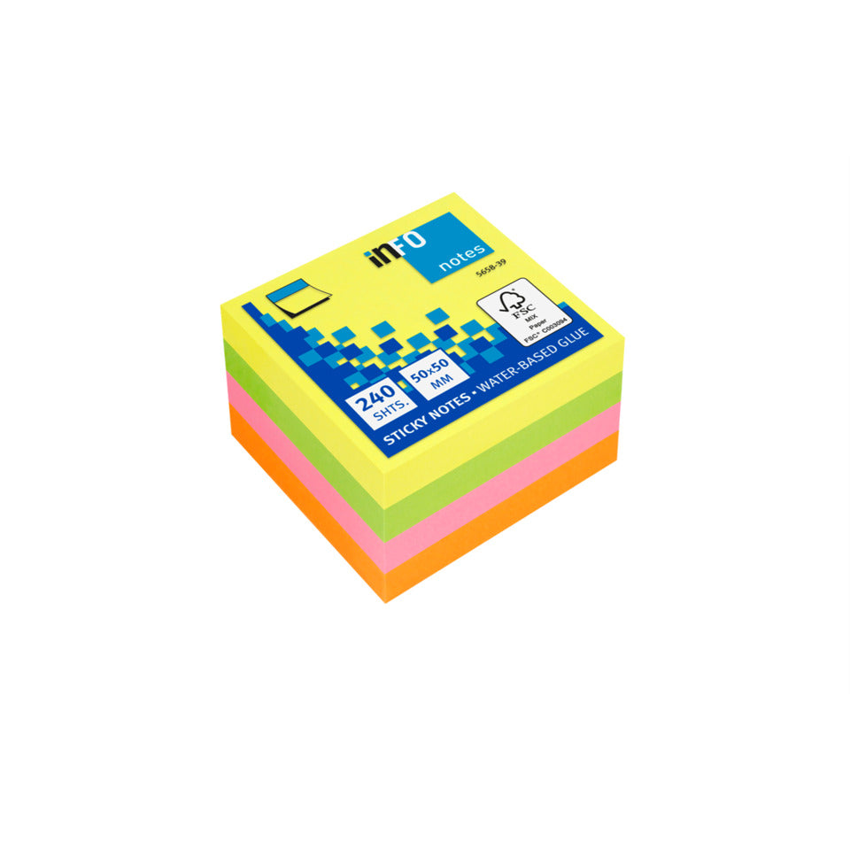 Haftnotiz-Würfel, 50 x 50 mm, gelb, pink, grün, orange, 240 Blatt INFO NOTES 5658-39 GLOBAL NOTES 5658-39