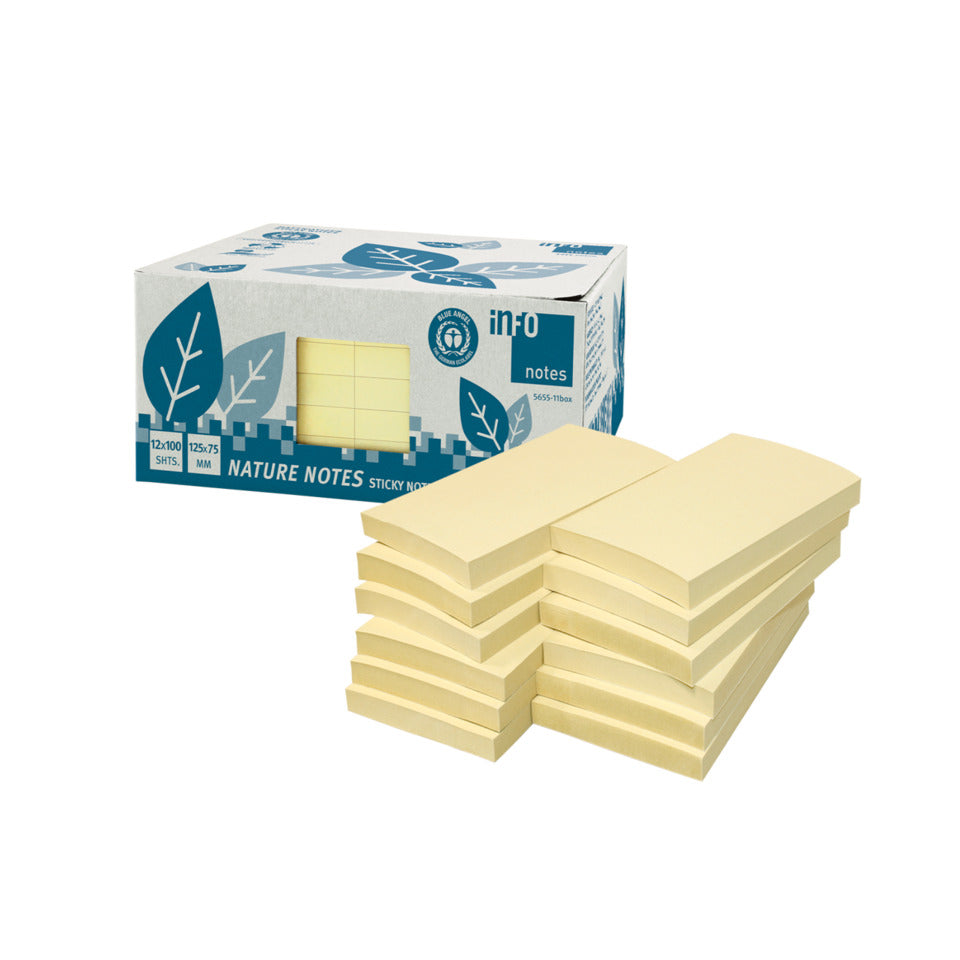 Haftnotiz Recycling, 125 x 75 mm, gelb, 100 Blatt/Block, 12 Blöcke NATURE NOTES 5655-11BOX GLOBAL NOTES 5655-11BOX