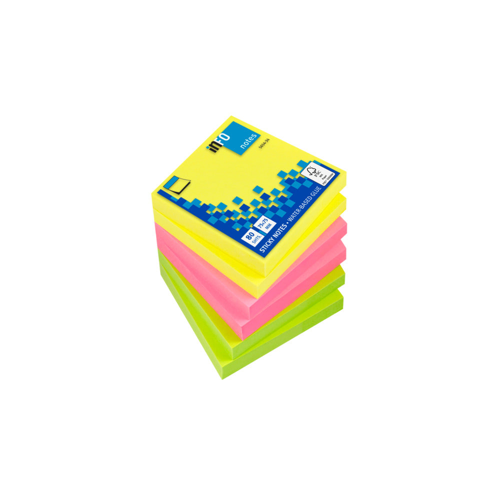 Haftnotiz, Recycling, 75 x 75 mm, neon gelb, pink, grün, 100 Blatt/Block, 6 Blöcke INFO NOTES 5854-21 GLOBAL NOTES 5854-21