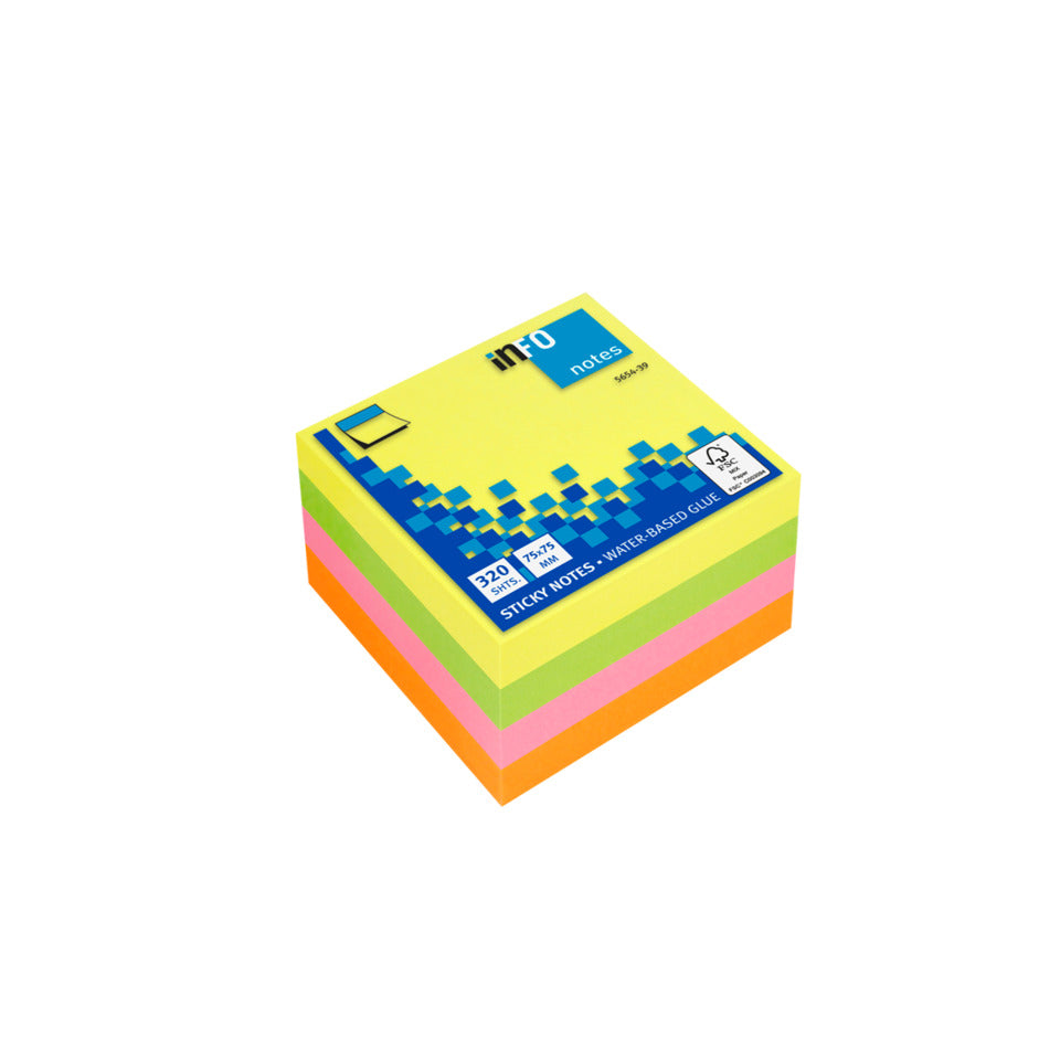 Haftnotiz-Würfel, 75 x 75 mm, Brillant Mix gelb, pink, grün, orange, 320 Blatt INFO NOTES 5654-39 PRINT INFORM 5654-39
