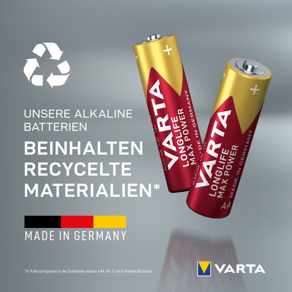 Batterie Alkali-Mangan Longlife Max Power, LR6/AA/Mignon, 4 Stück VARTA 04706101404 VARTA 4706110404/04706101404  Bk4St