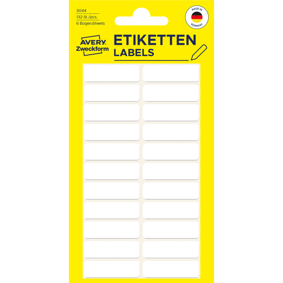 Vielzwecketiketten, 32x10mm, 132 Stück, weiß AVERY ZWECKFORM 3044