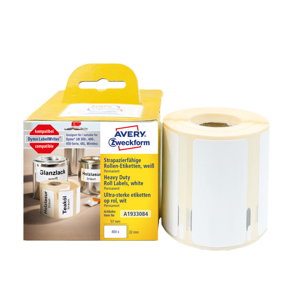 Rollen-Etiketten, 57x32mm, 400 Stück, weiß AVERY ZWECKFORM A1933084 ZWECKFORM A1933084 Folie